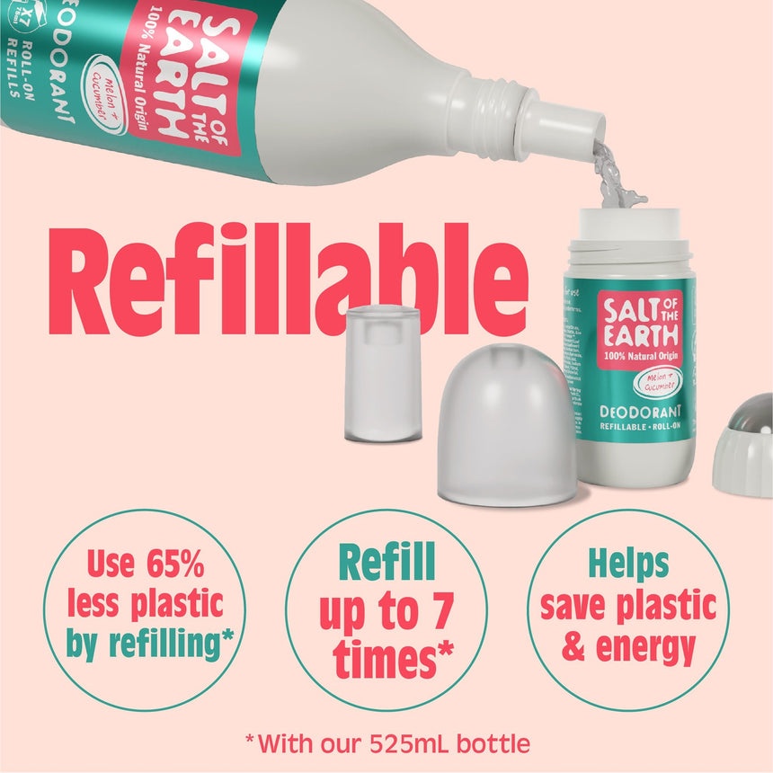 Natural Deodorant Refillable Roll - On | Melon & Cucumber - mypure.co.uk