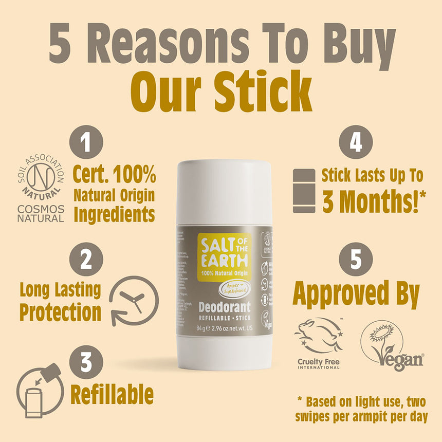 Natural Deodorant Stick | Amber & Sandalwood - mypure.co.uk