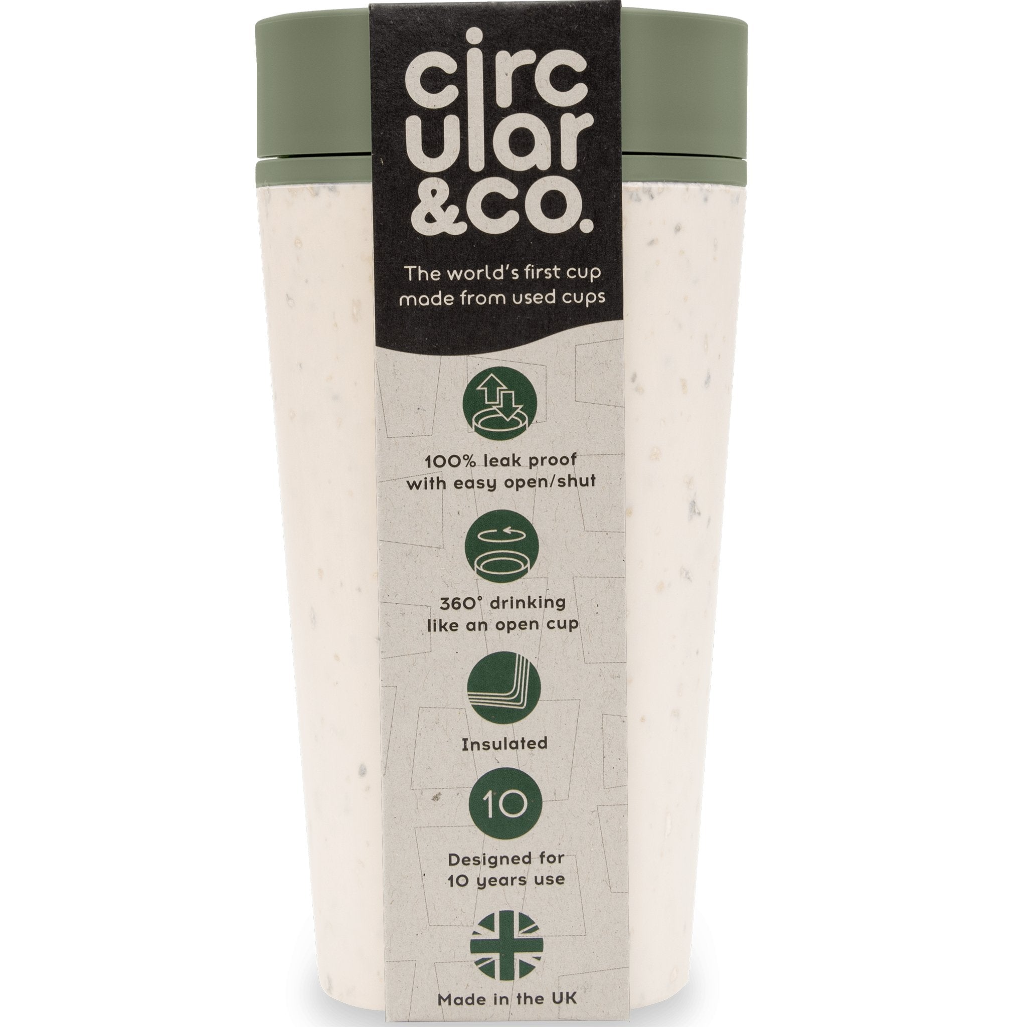 Reuseable Coffee Cup - Cream & Hornet Green 12oz - mypure.co.uk
