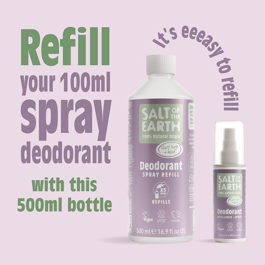 Natural Deodorant Refillable Spray | Clary Sage & Mint - mypure.co.uk