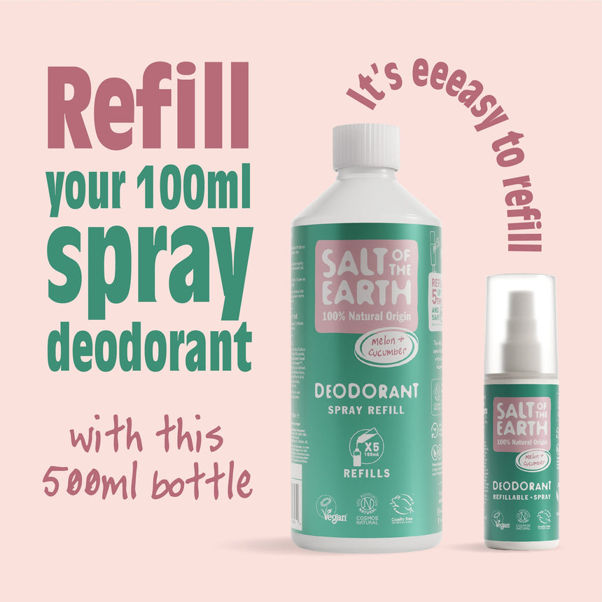 Natural Deodorant Refillable Spray | Melon & Cucumber - mypure.co.uk