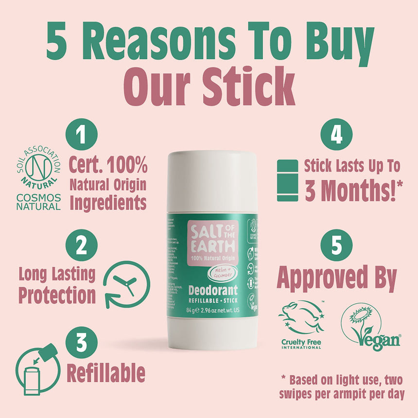 Natural Deodorant Stick | Melon & Cucumber - mypure.co.uk