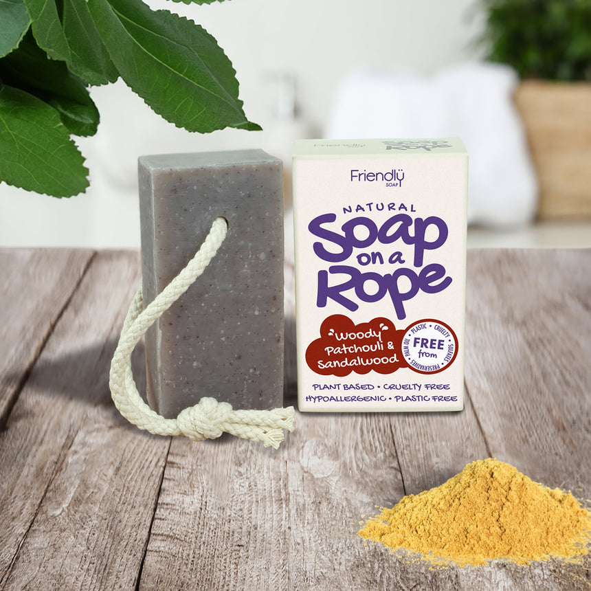 Natural Soap On A Rope | Patchouli & Sandalwood - mypure.co.uk