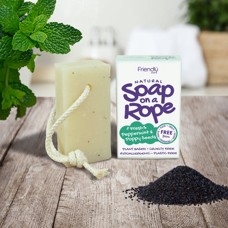 Natural Soap On A Rope | Peppermint & Poppy Seed - mypure.co.uk