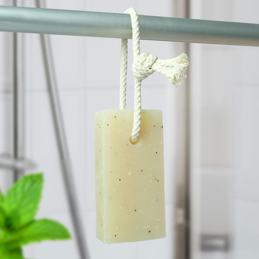 Natural Soap On A Rope | Peppermint & Poppy Seed - mypure.co.uk