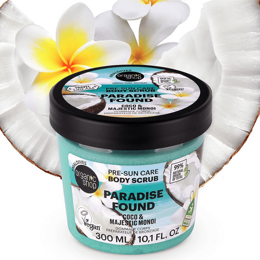 Paradise Found Pre - Sun Care Body Scrub | Coco & Majestic Monoi - mypure.co.uk