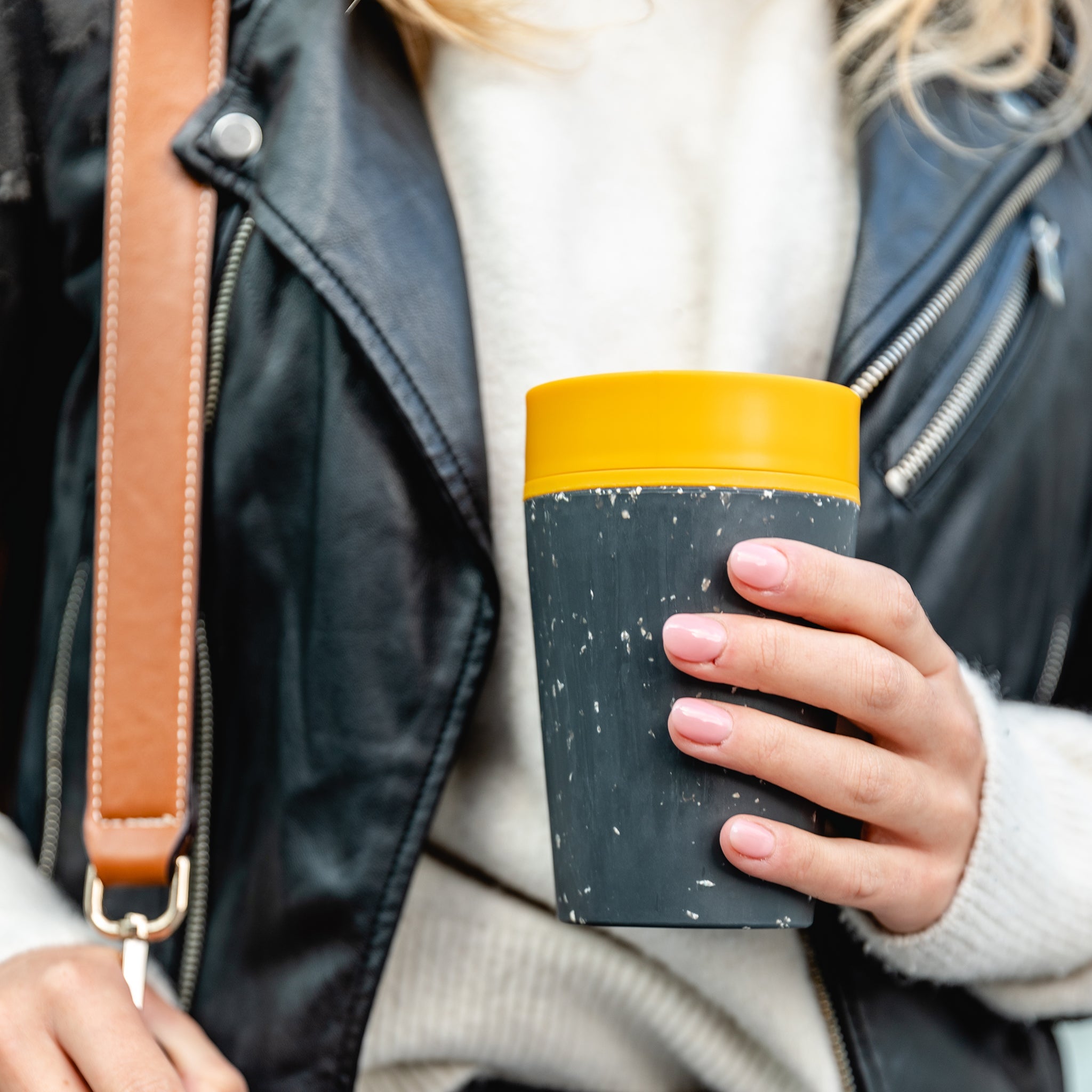 **BACK SOON** Reuseable Coffee Cup - Cream & Faraway Blue 12oz - mypure.co.uk