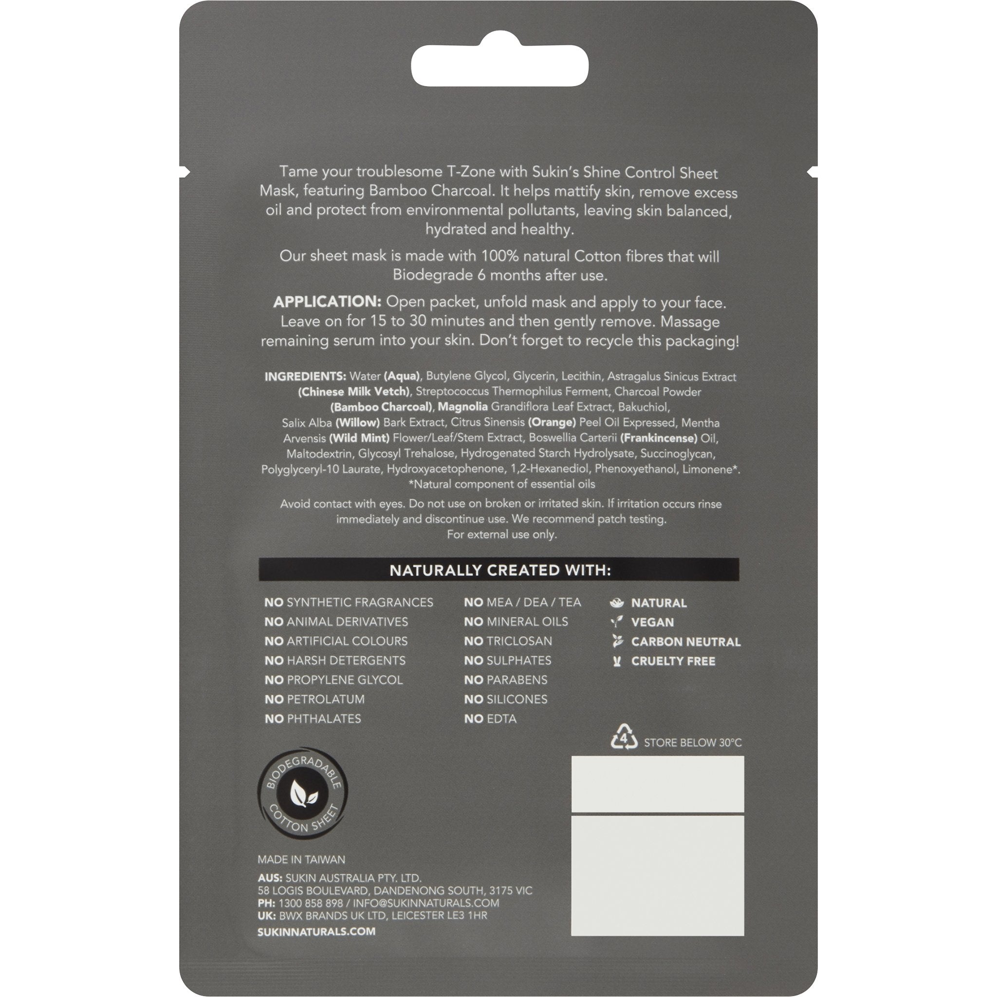 Oil Balancing Shine Control Biodegradeable Sheet Mask - mypure.co.uk