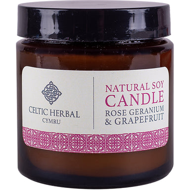 Rose, Geranium & Grapefruit Soy Wax Candle - mypure.co.uk